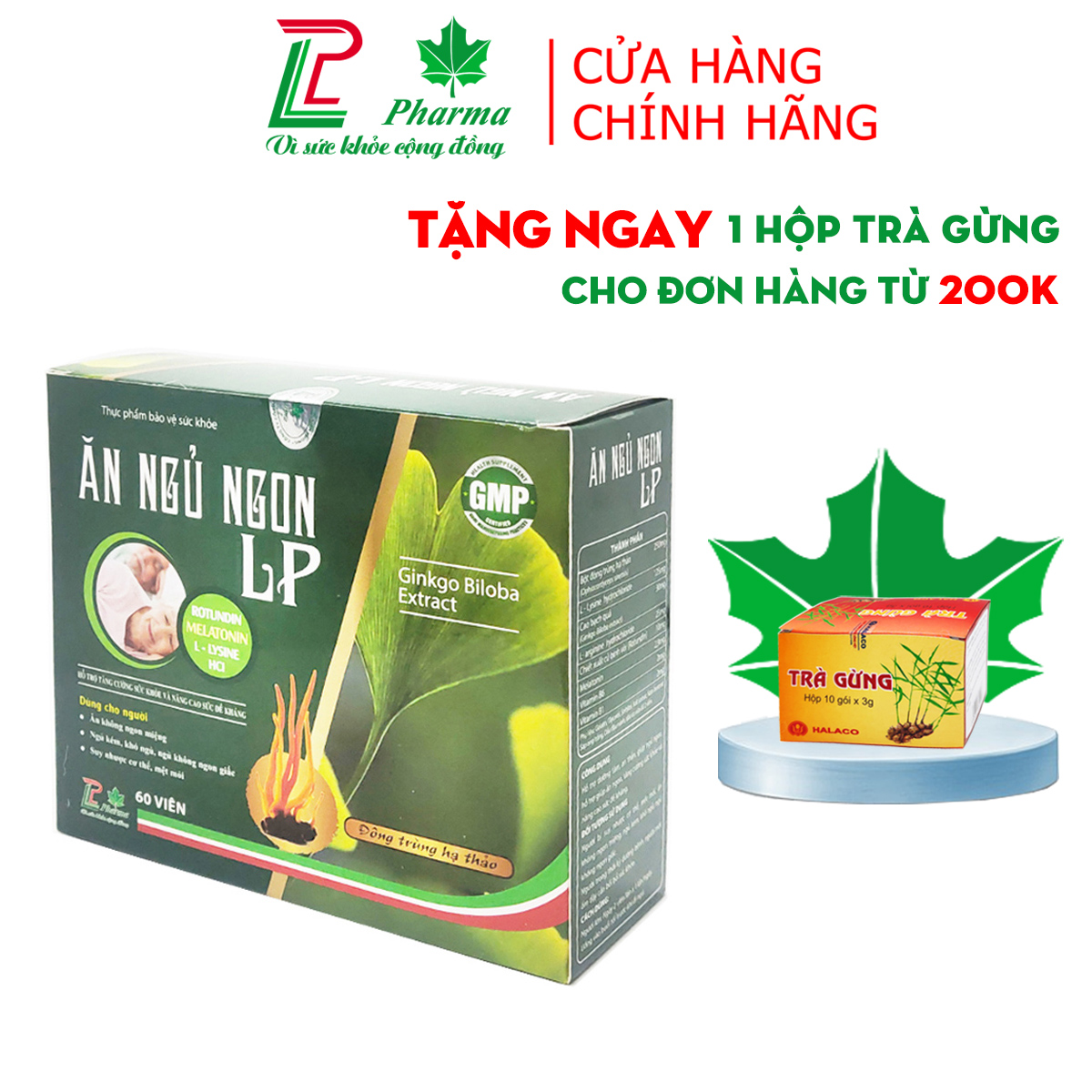 Viên Ăn Ngủ Ngon LP Pharma - Thành phần đông trùng hạ thảo giúp ăn ngon, ngủ ngon, tăng cường sức đề kháng - Hộp 60 viên