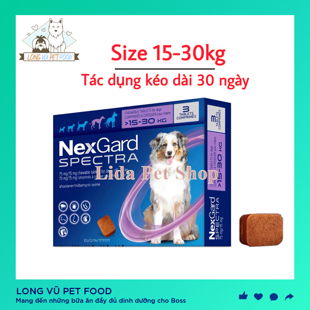 NEXGARD SPECTRA Thuốc trị ve ghẻ bọ chét demodex tẩy giun cho chó - Lẻ 1 viên (size 15-30kg) -Long Vũ Pet Food