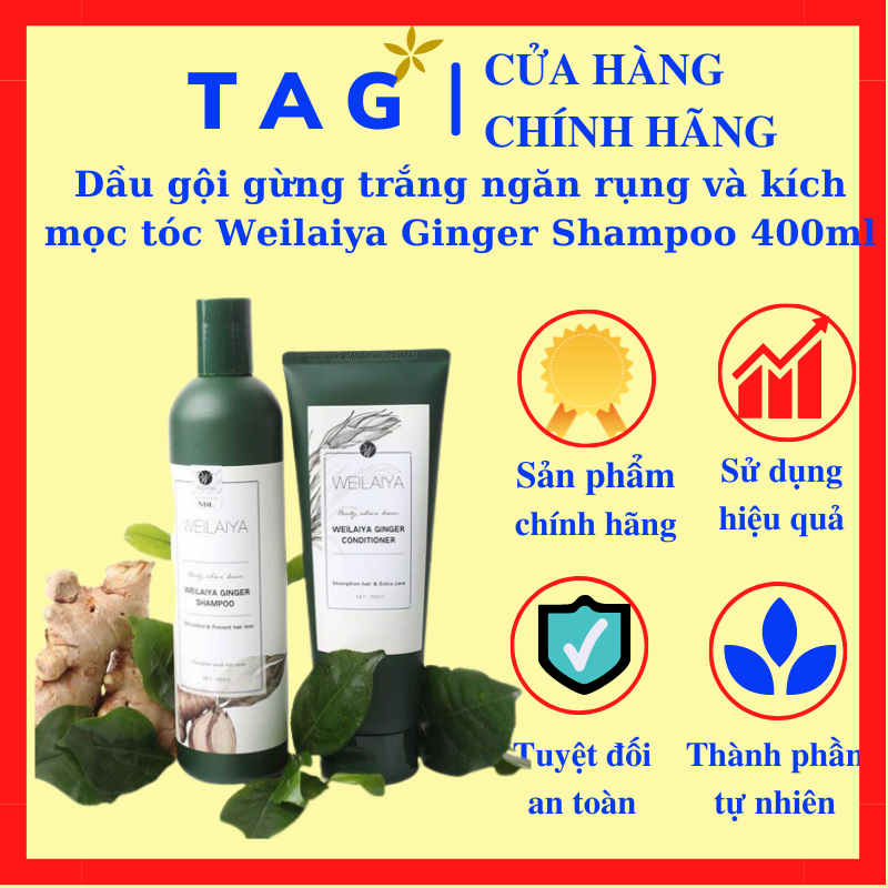Dầu gội gừng trắng ngăn rụng và kích mọc tóc Weilaiya Ginger Shampoo 400ml