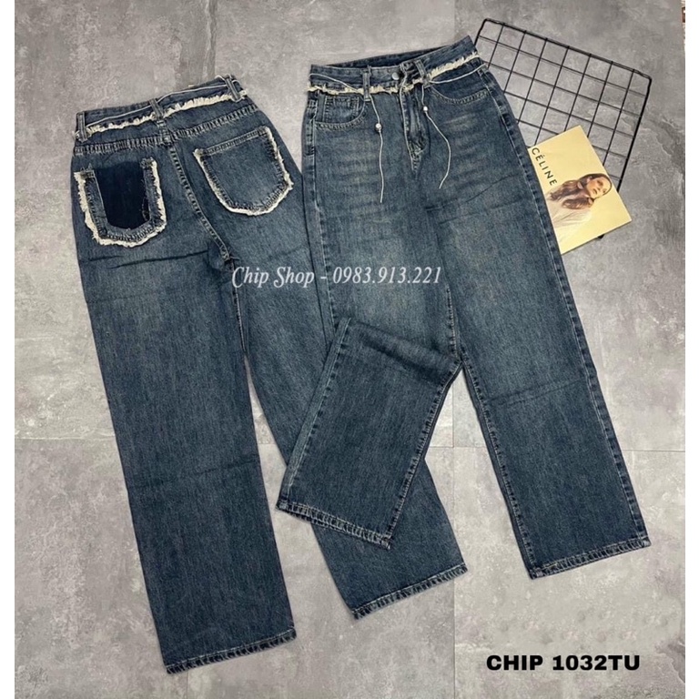Quần Jean nữ suông kèm đai 1032TU hàng Quảng Châu cao cấp
