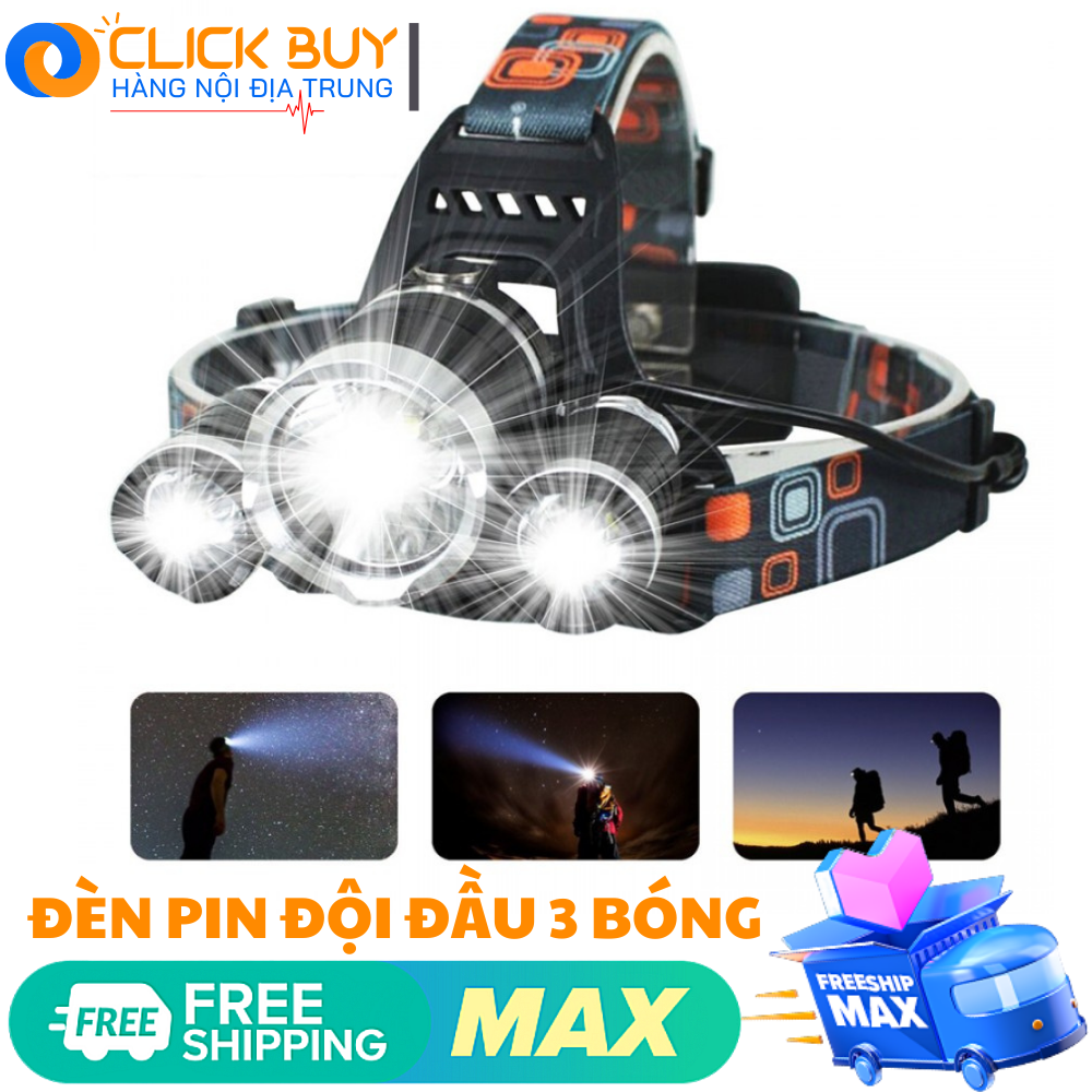 Đèn pin đội đầu 3 bóng siêu sáng, nhỏ gọn