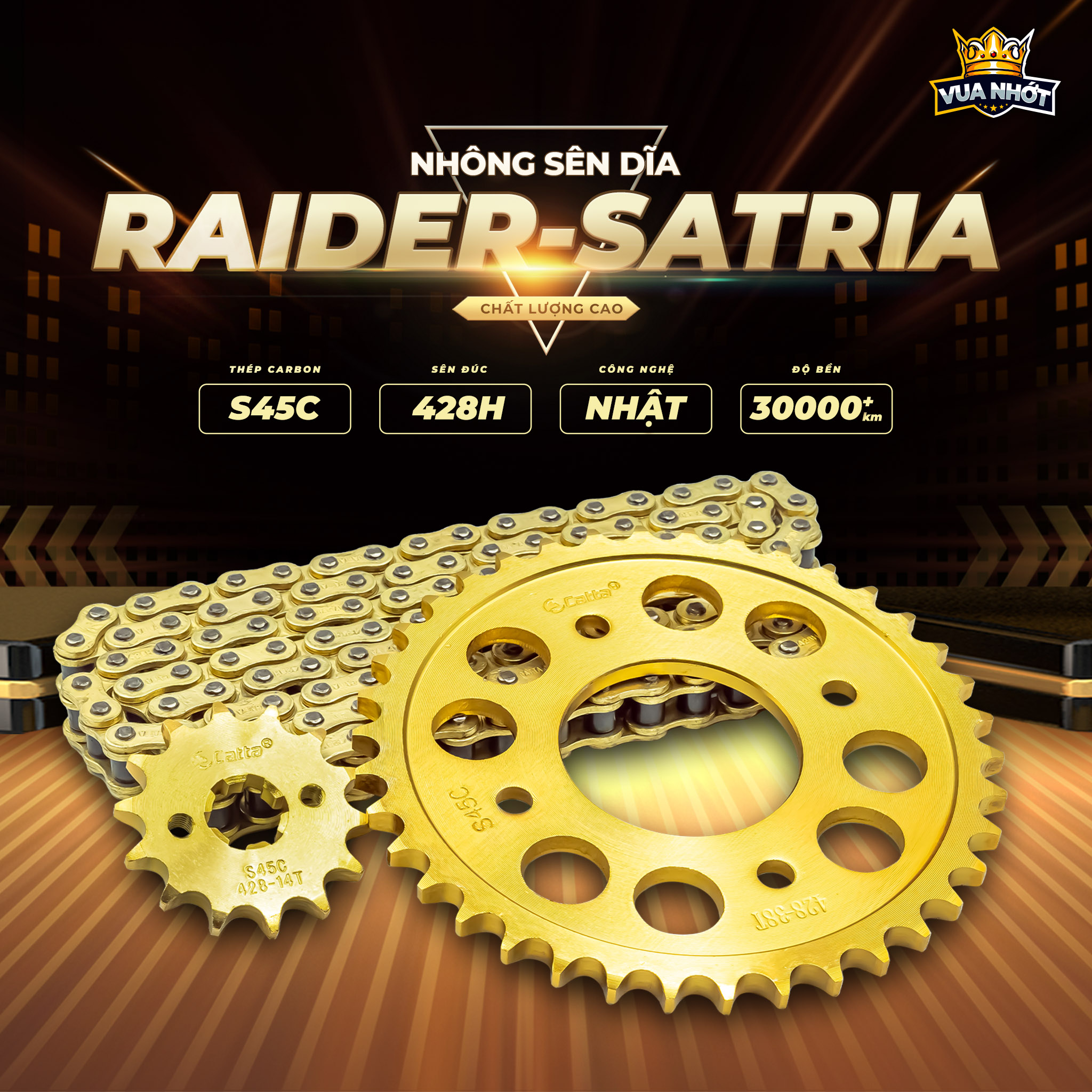 Nhông sên dĩa raider satria/nsd xe raider satria - sên 10 li vàng thép cacbon, phụ tùng xe máy hiệu catta