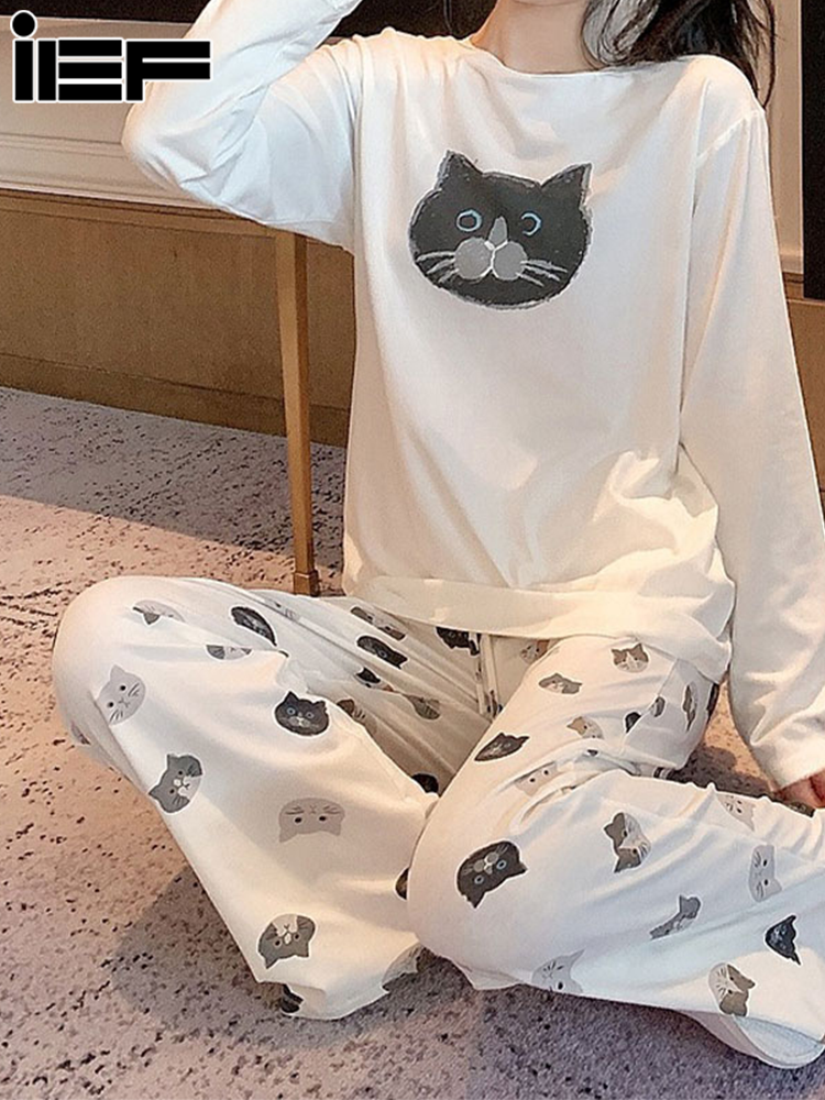 IEF women's pants Walking pants! women's cartoon cat pajama pants Loose spring and autumn new home casual summer air-conditioning trousers can be worn outside