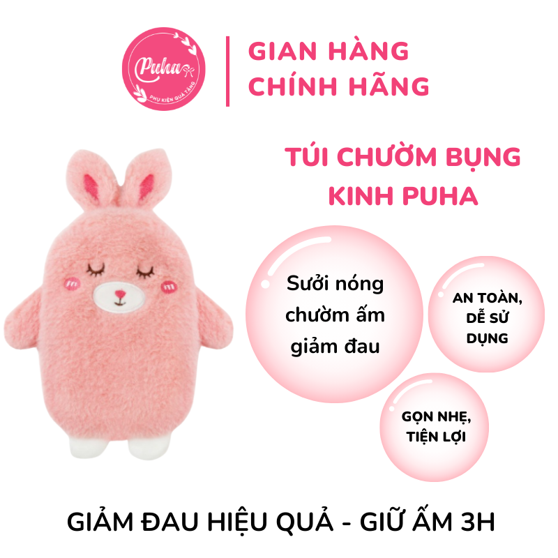 Túi chườm nóng sưởi ấm giảm đau bụng kinh cho nữ, túi nước nóng chườm bụng, túi sưởi chườm nóng bụng kinh Puha 350ml lớp vải nỉ dày dặn