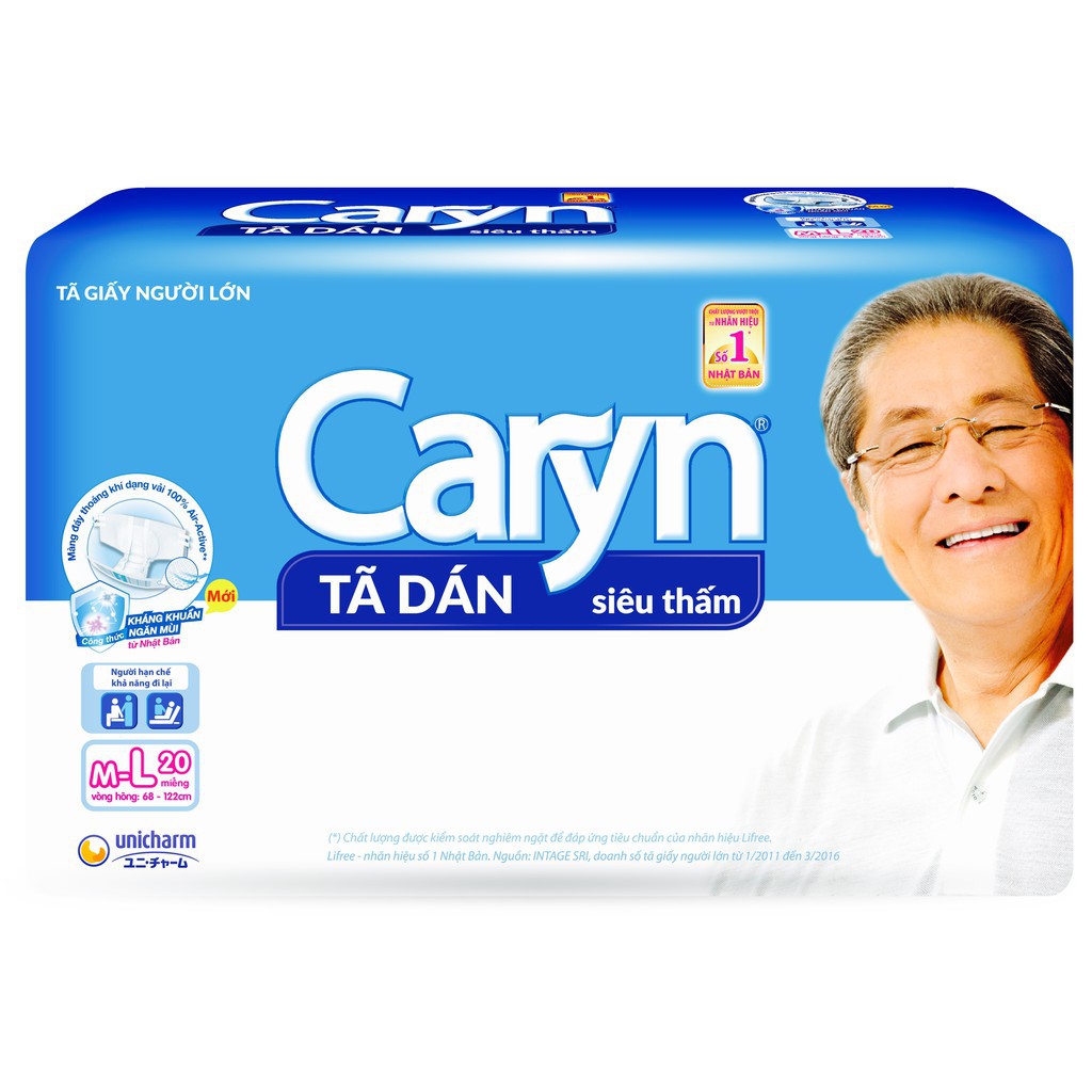 Tã dán caryn siêu thấm m-l20 / m-l40 / xl10