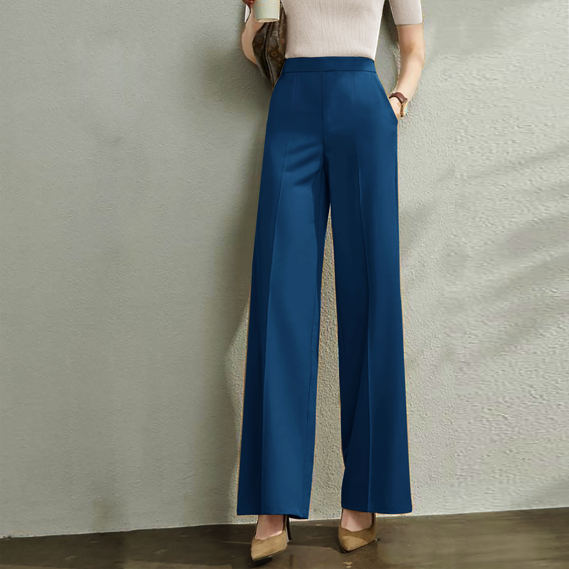 Quần tây ống Suông phối khoá, quần tây công sở cao cấp, quần tây ống rộng, quần tây ống rộng lưng cao