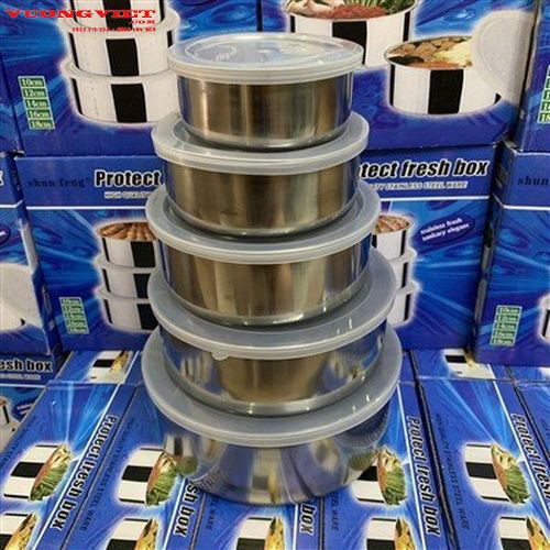 [HCM]Bộ hộp Thố 5 Cái Inox Ptotect fresh box - Có Nắp Đậy