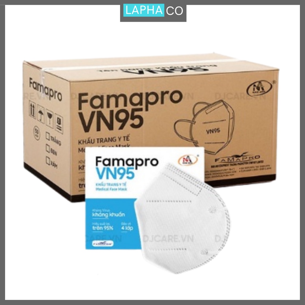 [VN95 (N95)- THÙNG 50 HỘP] Khẩu trang y tế kháng khuẩn cao cấp 4 lớp Famapro VN95 10 cái/hộp