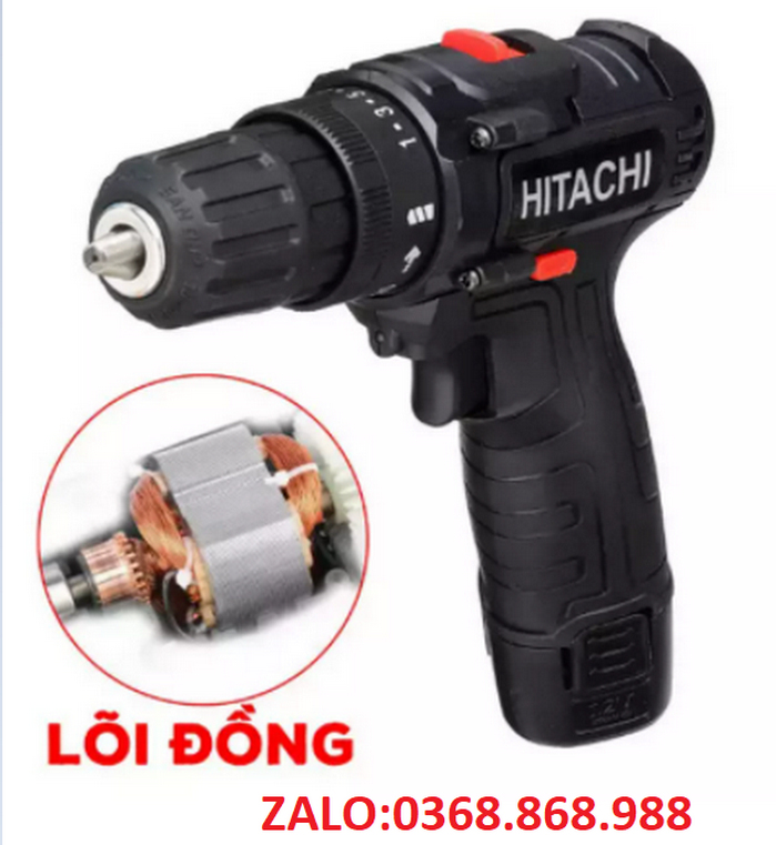 Máy khoan pin Hitachi 12V - Khoan 2 cấp tốc độ - Đảo chiều bắt vít