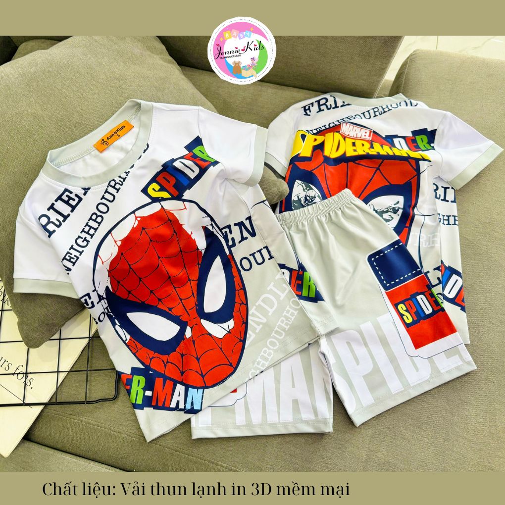 12-44kg Bộ áo quần bé trai vải thun lạnh in 3D hoạt hình mềm mát Jenniekids J607