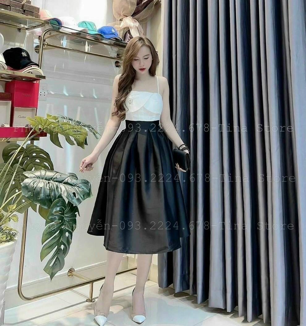 Đầm xòe 2s có mút phối màu xinh xịn-qc