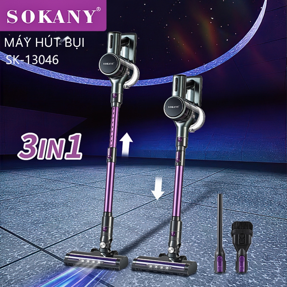 Máy hút bụi cầm tay đa năng LOẠI SẠC PIN SOKANY SK13046 công suất cao 2200W, lực hút mạnh, hút sạch sàn, thảm, đệm,...