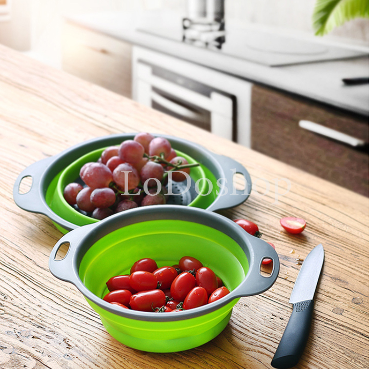 Bộ 2 rổ tròn xếp gọn đặc biệt cao cấp - Rổ gấp gọn đa năng - Rổ đựng trái cây - Dụng cụ nấu ăn đồ dùng nhà bếp - Rổ nhựa rửa rau củ quả