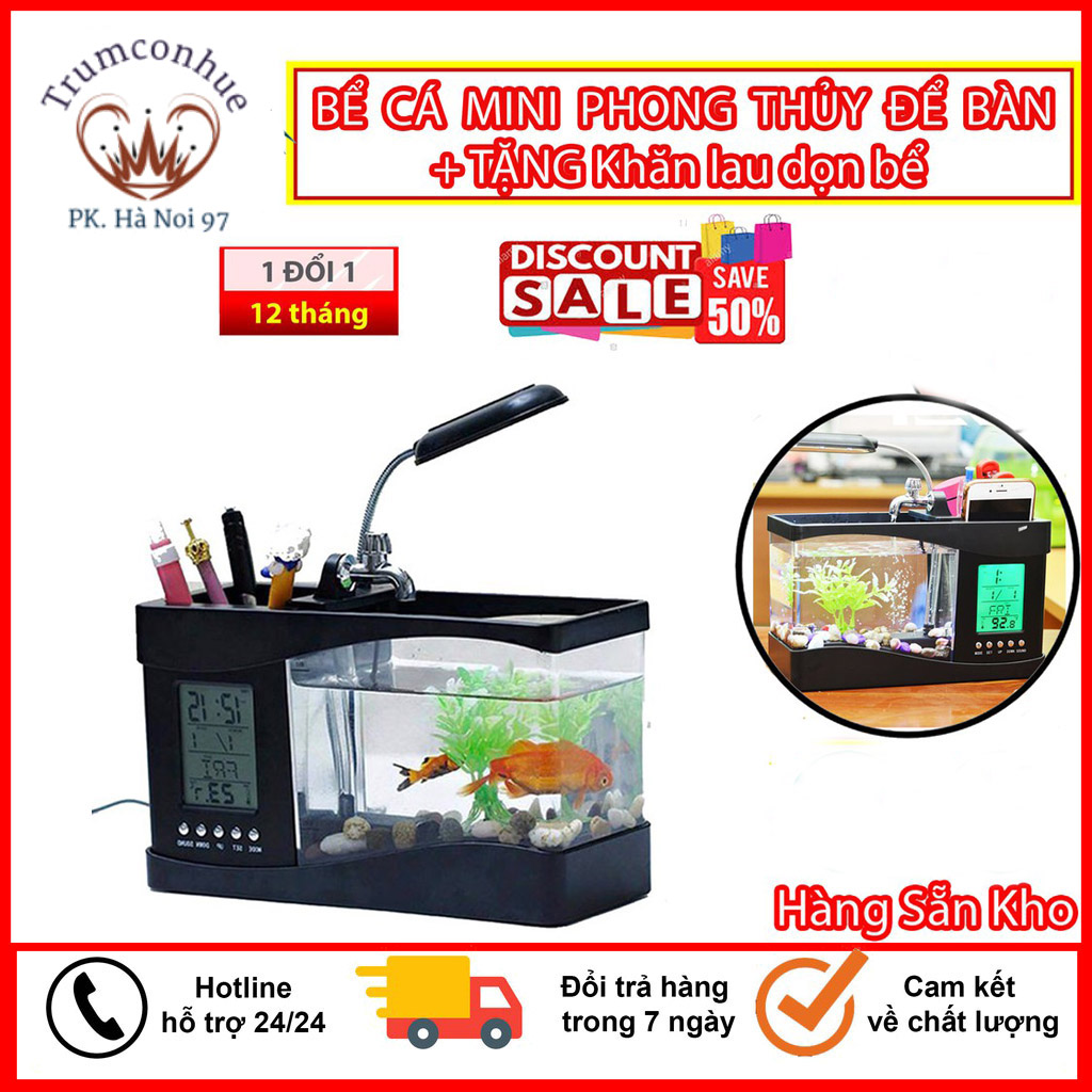 Bể Cá Phong Thủy Mini Bể Nuối Cá Loại Mini Để Bàn Kèm Bộ Cây Thủy Sinh Sỏi Và Bơm Khí Loại Có Đèn Và Có Loa Bể Nuôi Cá Cảnh Phong Thủy Trong Nhà Trên Bàn Làm Việc