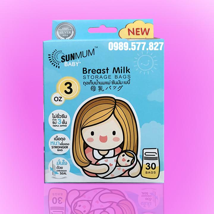 Túi trữ sữa Sunmum 100ml Hộp 30 túi với 3 khoá zip chống tràn