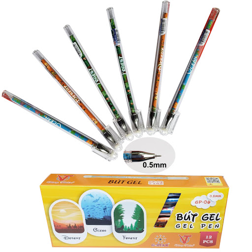 Hộp 12 cây viết gel G-STAR GP06 Đầu bút lướt êm, mực ra đều, không bị nhòe, nét bút đẹp và chuẩn như ý ngòi 0.5mm