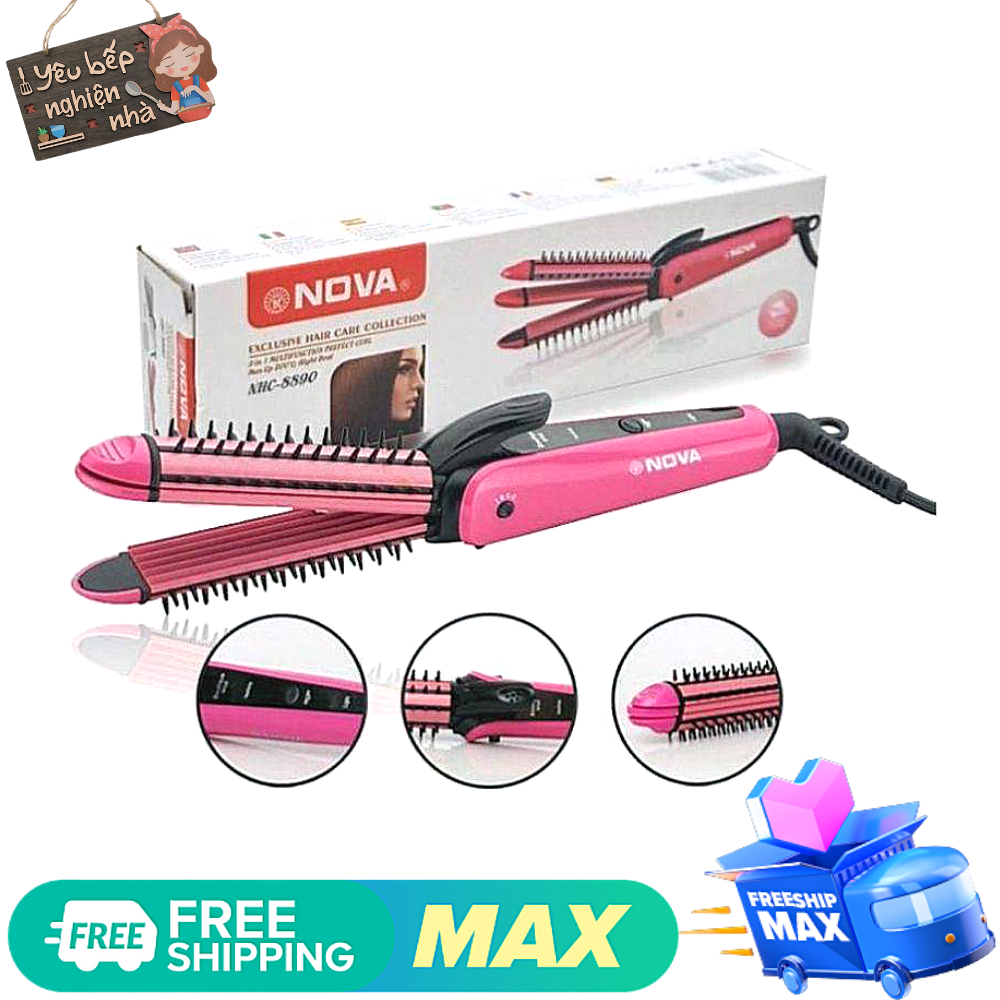 Lược Điện Tạo Kiểu Tóc Nova 3 Trong 1 Đa Năng (Uốn Xoăn, Dập Xù, Là Thẳng)- Máy duỗi, uốn, bấm tóc tạo kiểu đa năng 3 in 1 Nova 8890, lược điện uốn tóc, tạo kiểu 3 chế độ, làm nóng nhanh, công nghệ nano không hại tóc