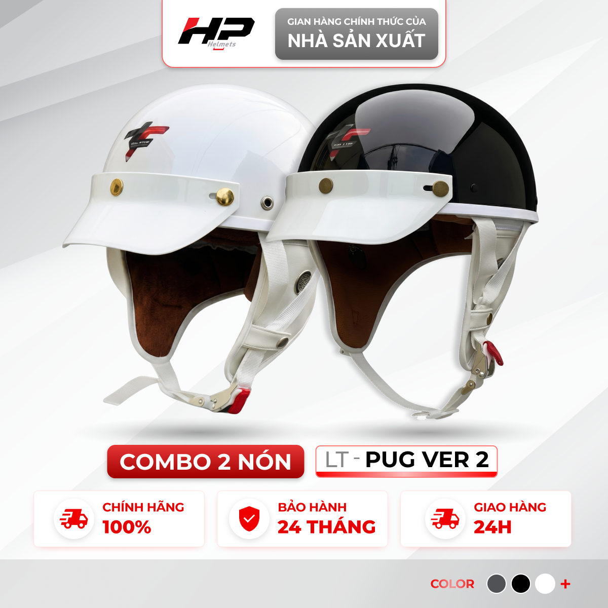 [Manufacturer] Combo of 2 Hp Helmets Lt Pug Half-Head Helmets, Classic Style, Lightweight, for Street Wear, Work Wear Giá 300,000 Đồng*Miễn phí vận chuyển