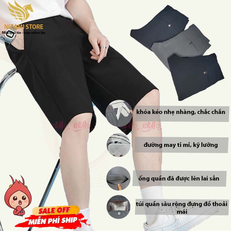 Quần tây nam ngắn cao cấp, quần short nam vải co giãn 4 chiều, chất vải cotton mát mẻ mùa hè