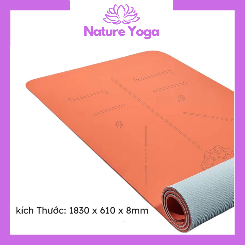 Thảm tập yoga Cao Cấp TPE 8mm định tuyến Kèm túi Đựng - Dây Buộc Thảm