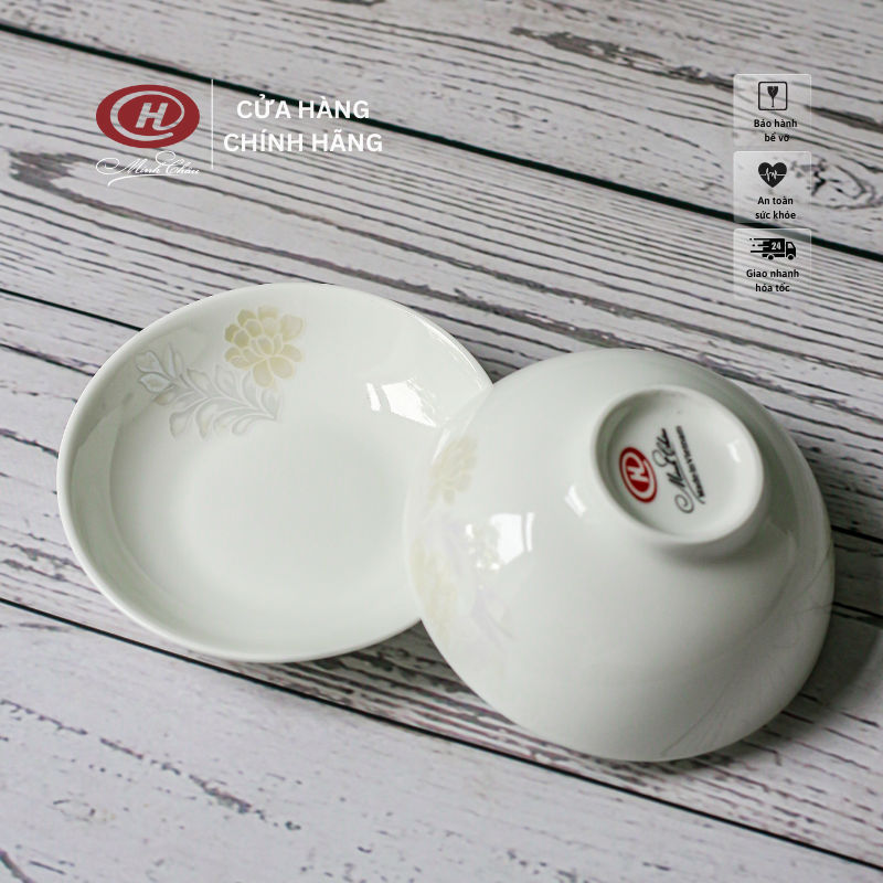 Sứ siêu nhẹ - bát chấm và đĩa chấm sứ xương hoa cao cấp - sứ minh châu