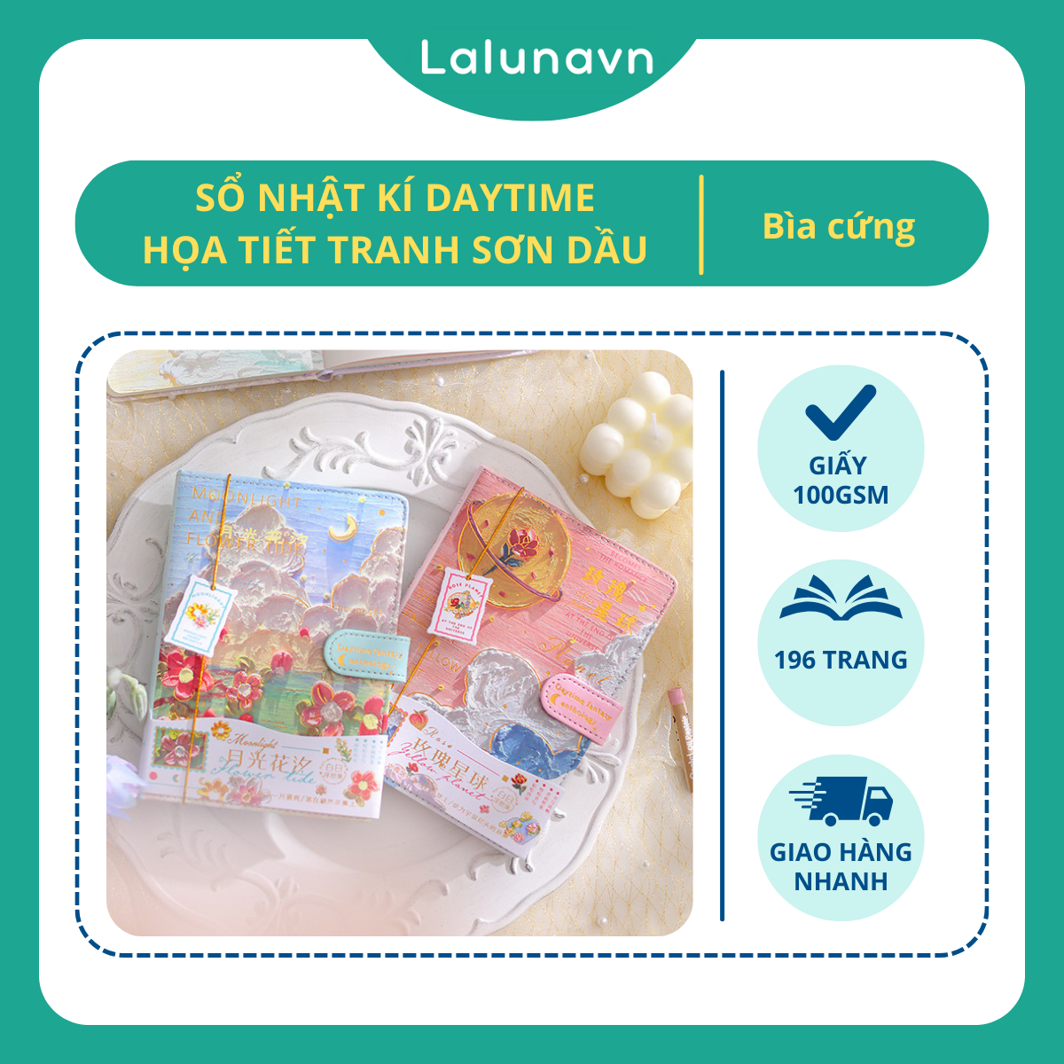 Sổ tay Daytime nhật kí bìa cứng họa tiết tranh sơn dầu, sổ tay ghi chép size B6 Lalunavn B169