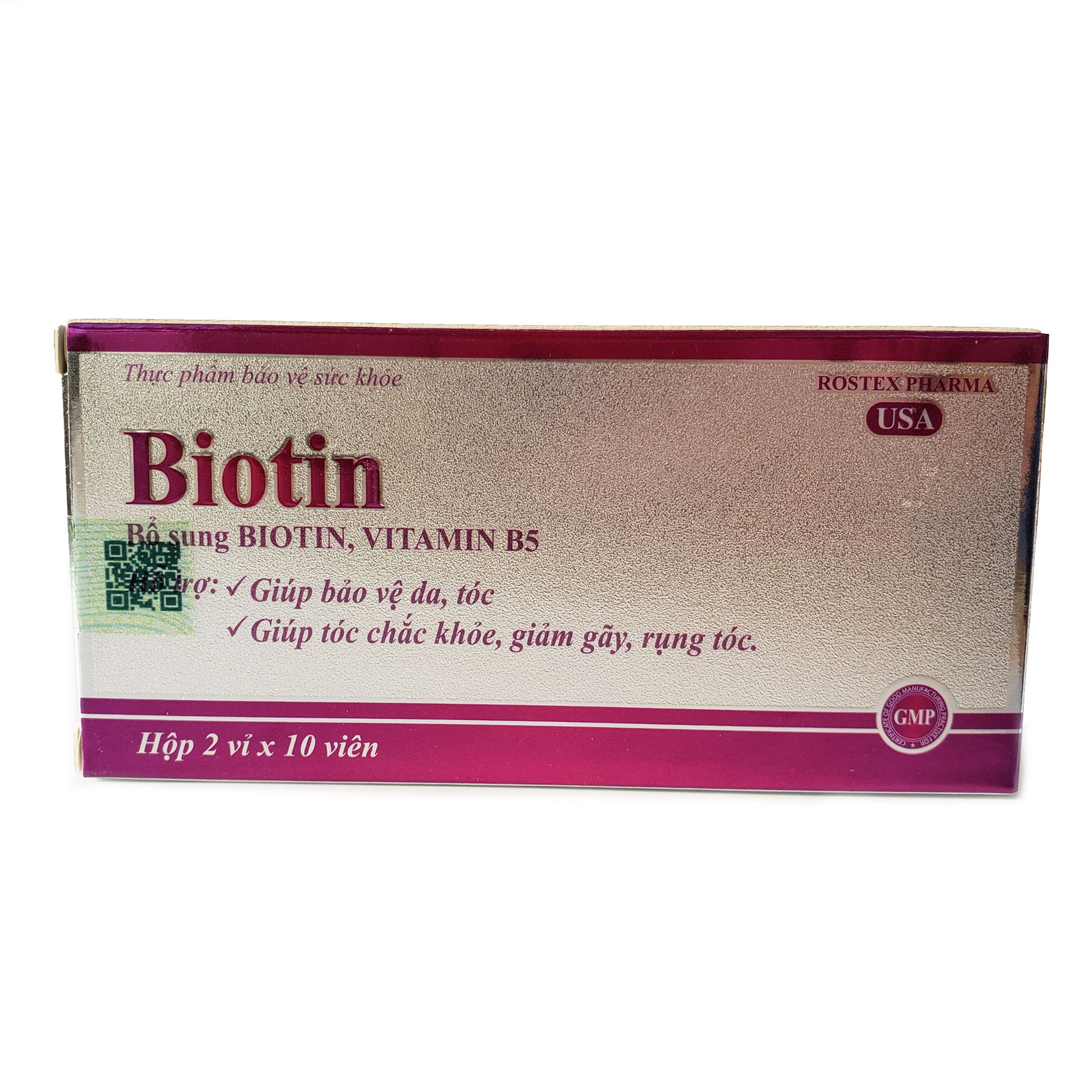 Viên uống bổ sung Biotin, Vitamin B5 giúp tóc chắc khỏe, giảm gãy rụng tóc đẹp da 60 viên