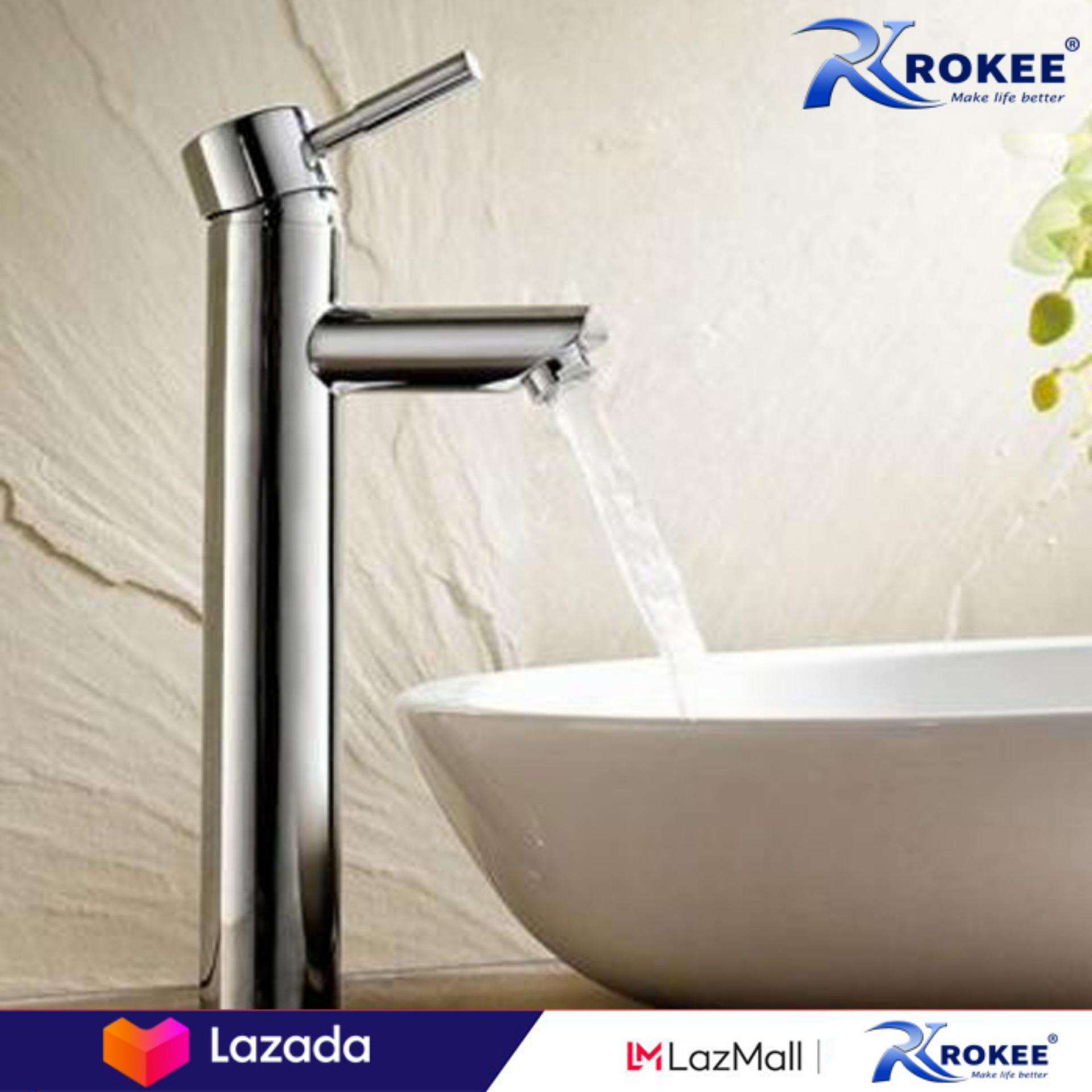 Vòi chậu lavabo nóng lạnh 30cm ROKEE - DL235 (Trắng bạc)