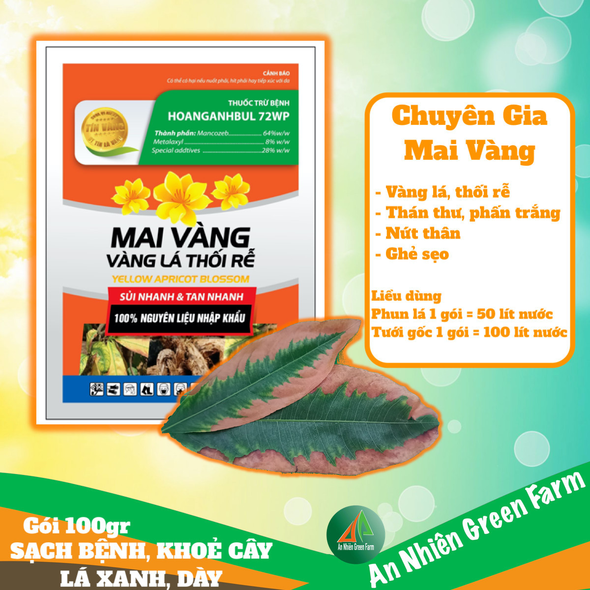 Cháy lá mai vàng, mai vàng lá thối rễ 100gr