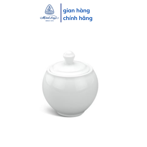 Chén đường sứ minh long 8 cm + nắp - camellia - trắng