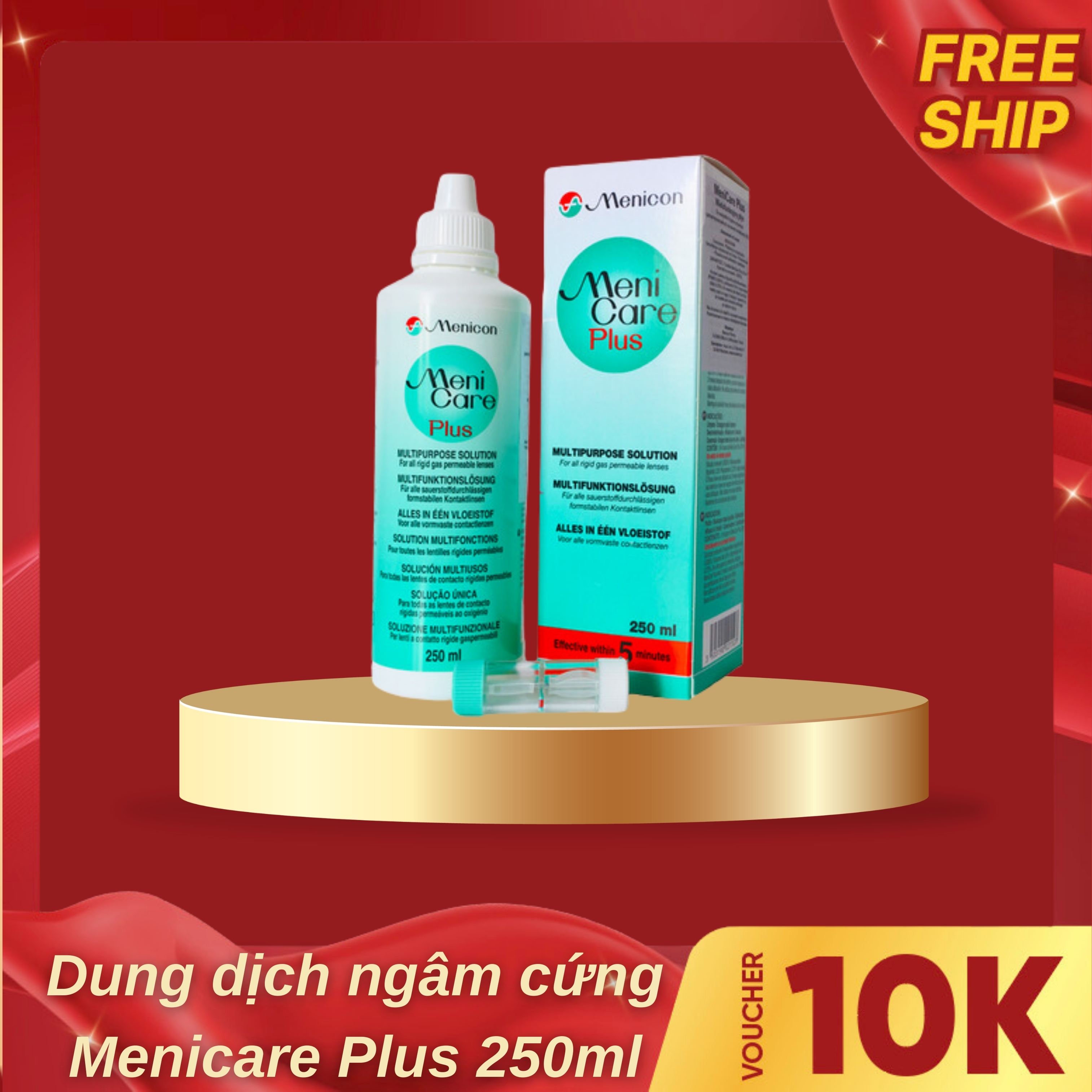 Dung dịch ngâm kính áp tròng cứng Menicare Plus 250 ml, nước ngâm rửa lens cứng ortho k- Lens Optic