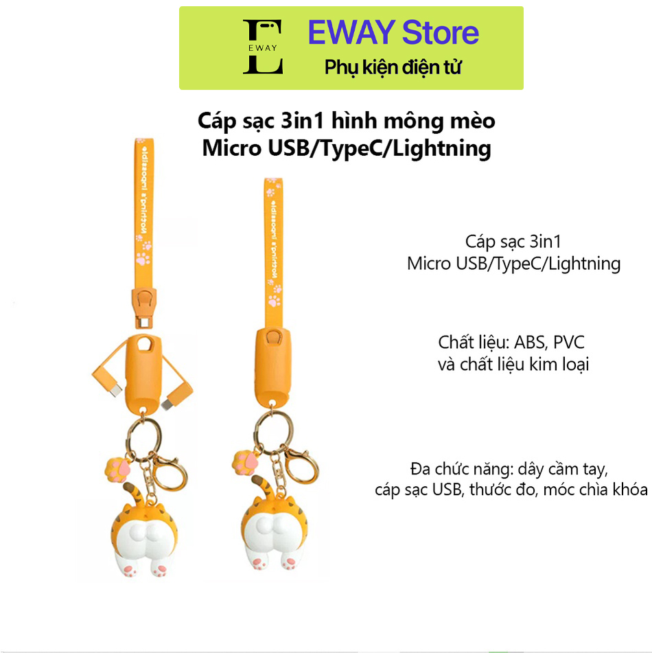 Cáp sạc hình mông mèo đa chức năng Baseus - Cáp sạc 3in1 Micro USB/Type C/Lightning