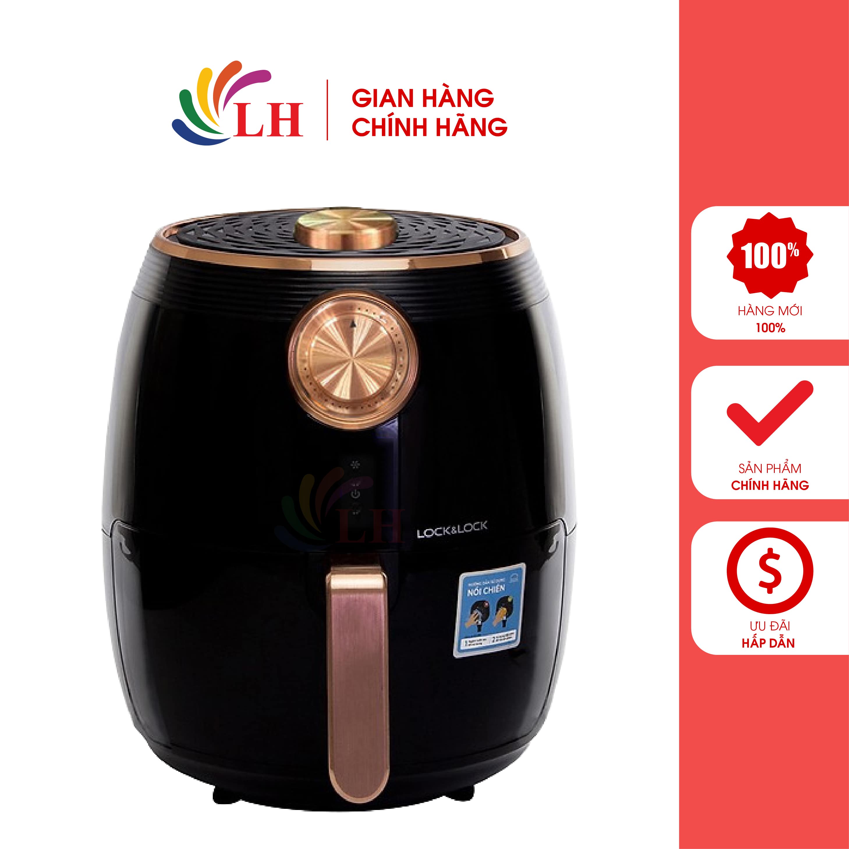 Nồi chiên không dầu điều khiển cơ Lock&Lock 4 lít EJF176BLK - Hàng chính hãng - Công suất 1500W, chiên nướng không cần dầu mỡ, lòng nồi chống dính, điều khiển cơ, hẹn giờ