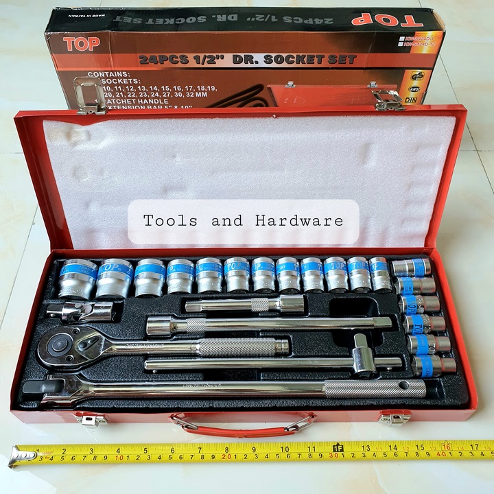Bộ tuýp khẩu hãng TOP 24 chi tiết hệ 1/2 inch nhập khẩu Đài Loan chuyên để sửa xe máy, ô tô, máy móc, Bo tuyp, Bộ khẩu, Bộ khẩu mở siết ốc, Bộ khẩu vặn ốc, Bộ tuýp TOP, Bộ khẩu tuýp, bộ tuýp sửa xe máy, Bộ điếu, Bo dieu
