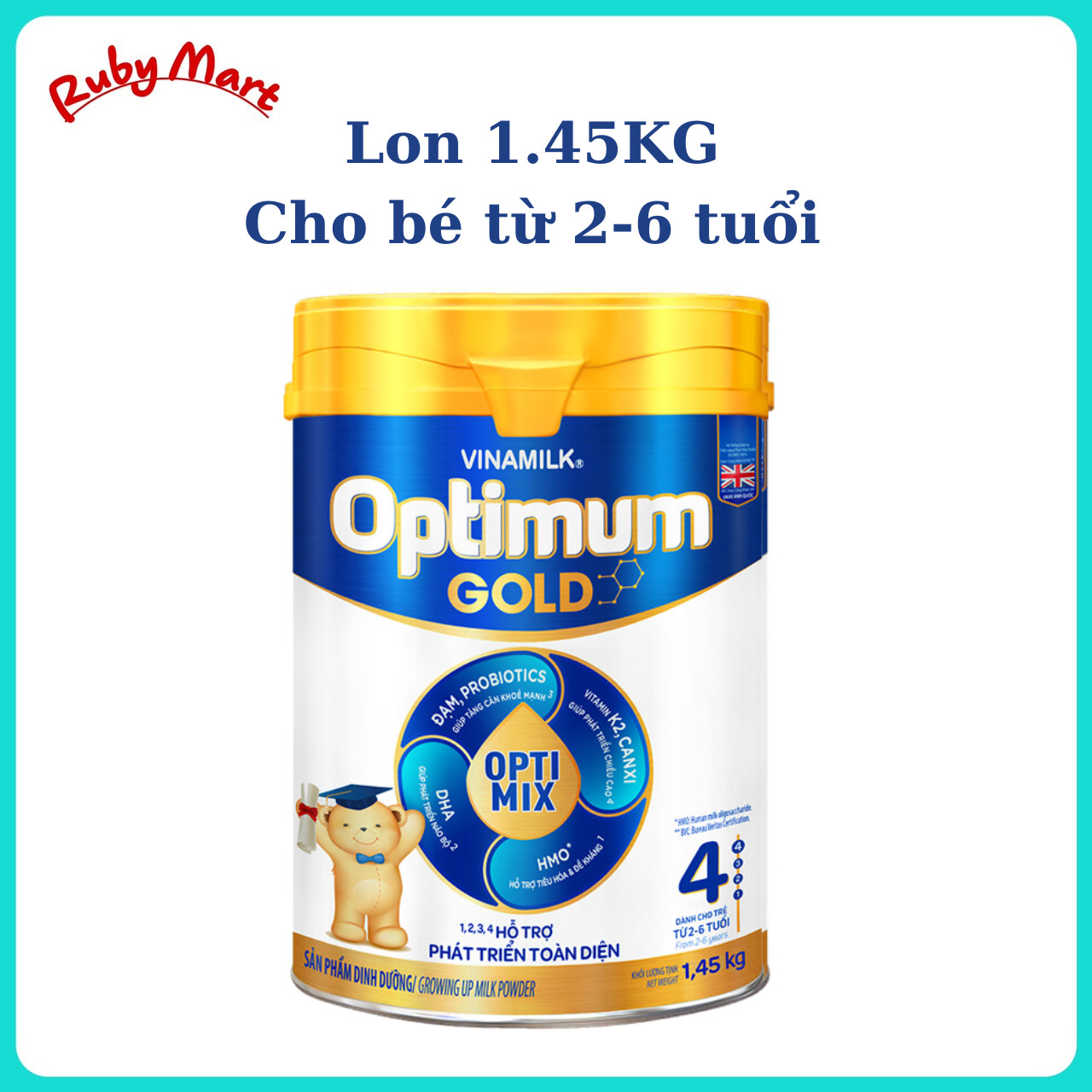 Date 4.2024 Sữa bột Optimum Gold 4 - Lon 1.45kg cho trẻ từ 2- 6 tuổi