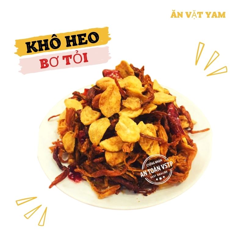 Khô heo cháy tỏi khô heo bơ tỏi yam farm thơm ngon, date mới hũ 300gr yf028
