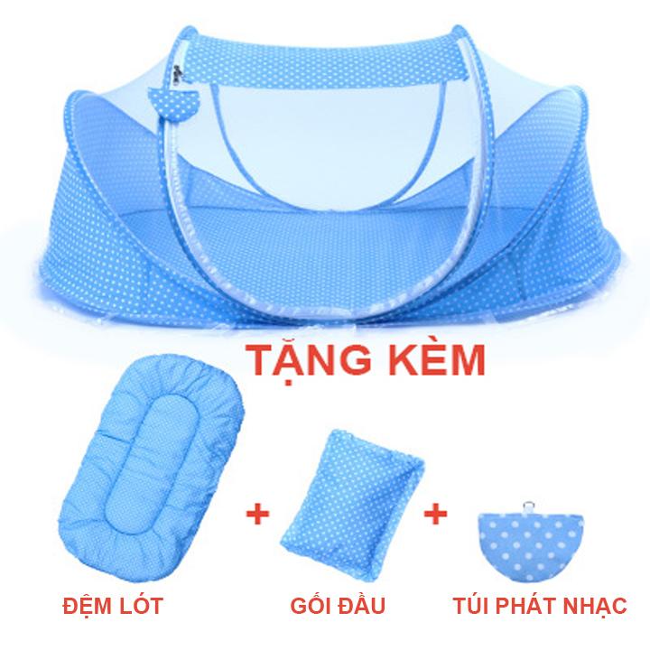 Màn, mùng, nôi chụp cho em bé có nhạc, kèm đệm lót, gối đầu - Màn chống muỗi cho bé
