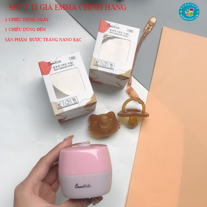 Set 2 ti giả cho bé chất liệu silicon hàng chính hãng Emmakid chống vẩu tráng Nano bạc
