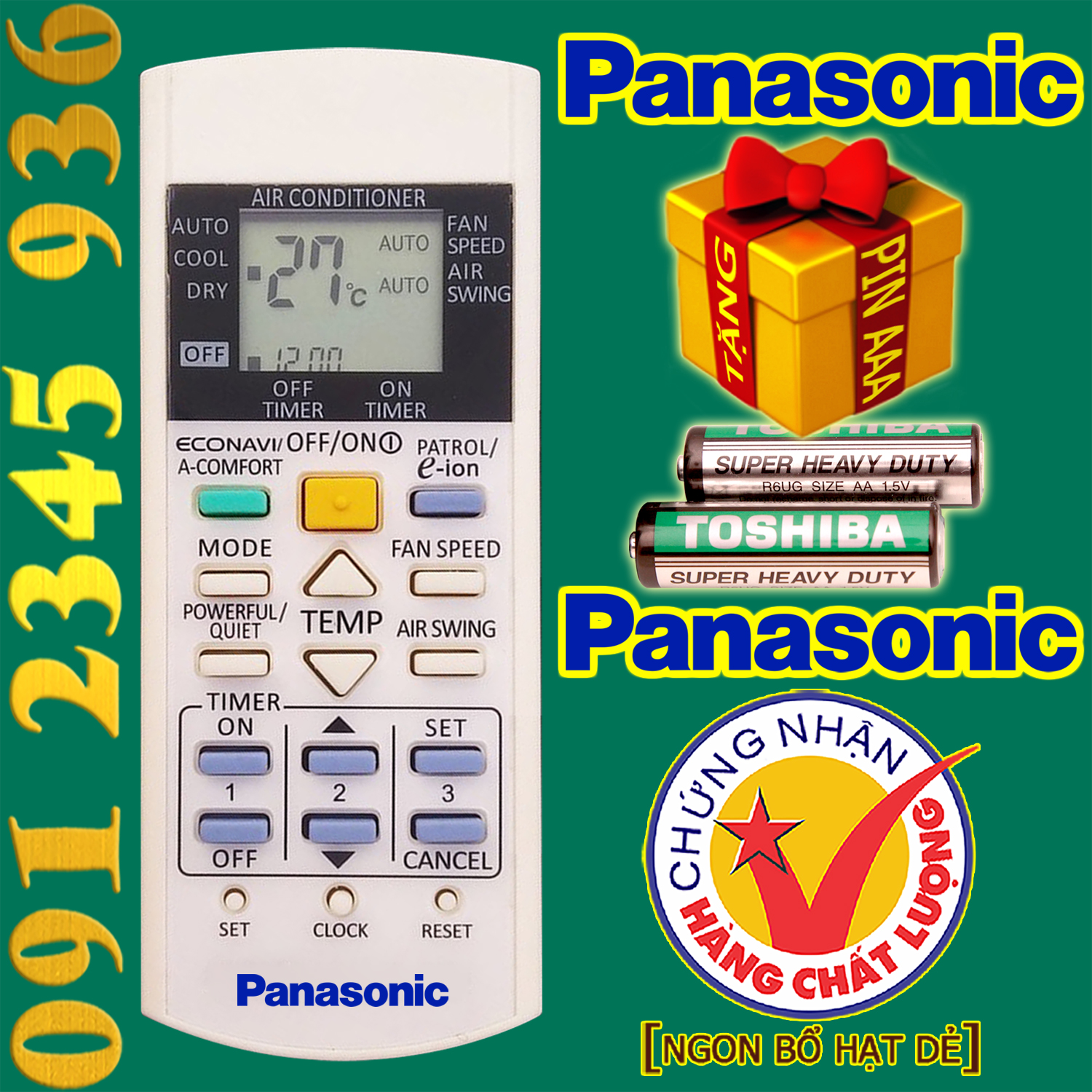 Điều khiển Panasonic [HÀNG ĐẸP] cho điều hòa [econavi] + [e-ion]. (Mẫu số 12)