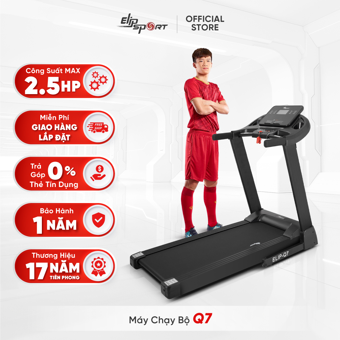 Máy chạy bộ elip q7 - công suất max 2.5hp, có thể gấp gọn, nâng dốc 3 cấp độ, tốc độ 14 km/h, đo chỉ số sức khỏe