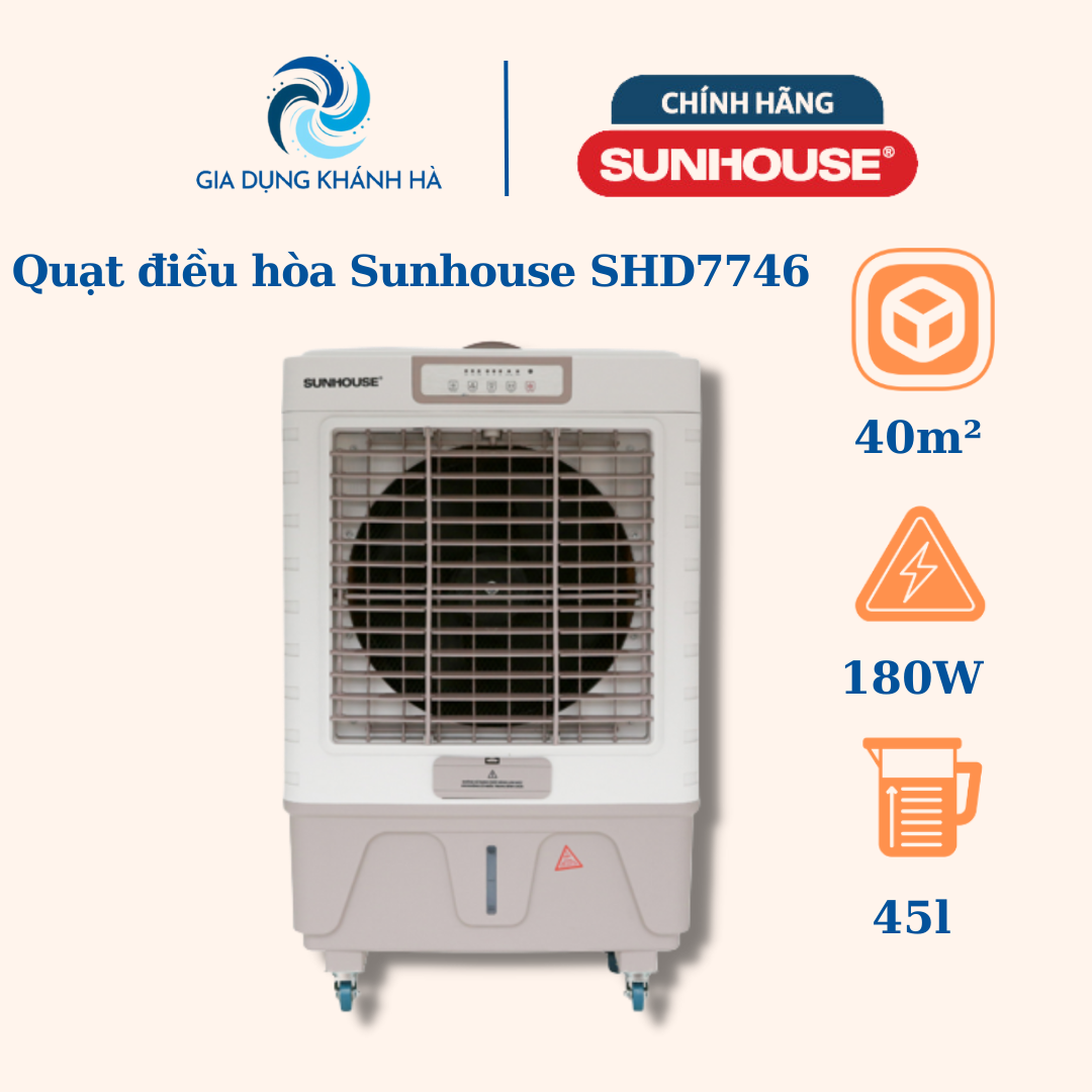 Quạt điều hòa Sunhouse SHD7746 180 W 30 lít, máy làm mát không khí, máy gia đình- hàng trưng bày bảo hành 12 tháng