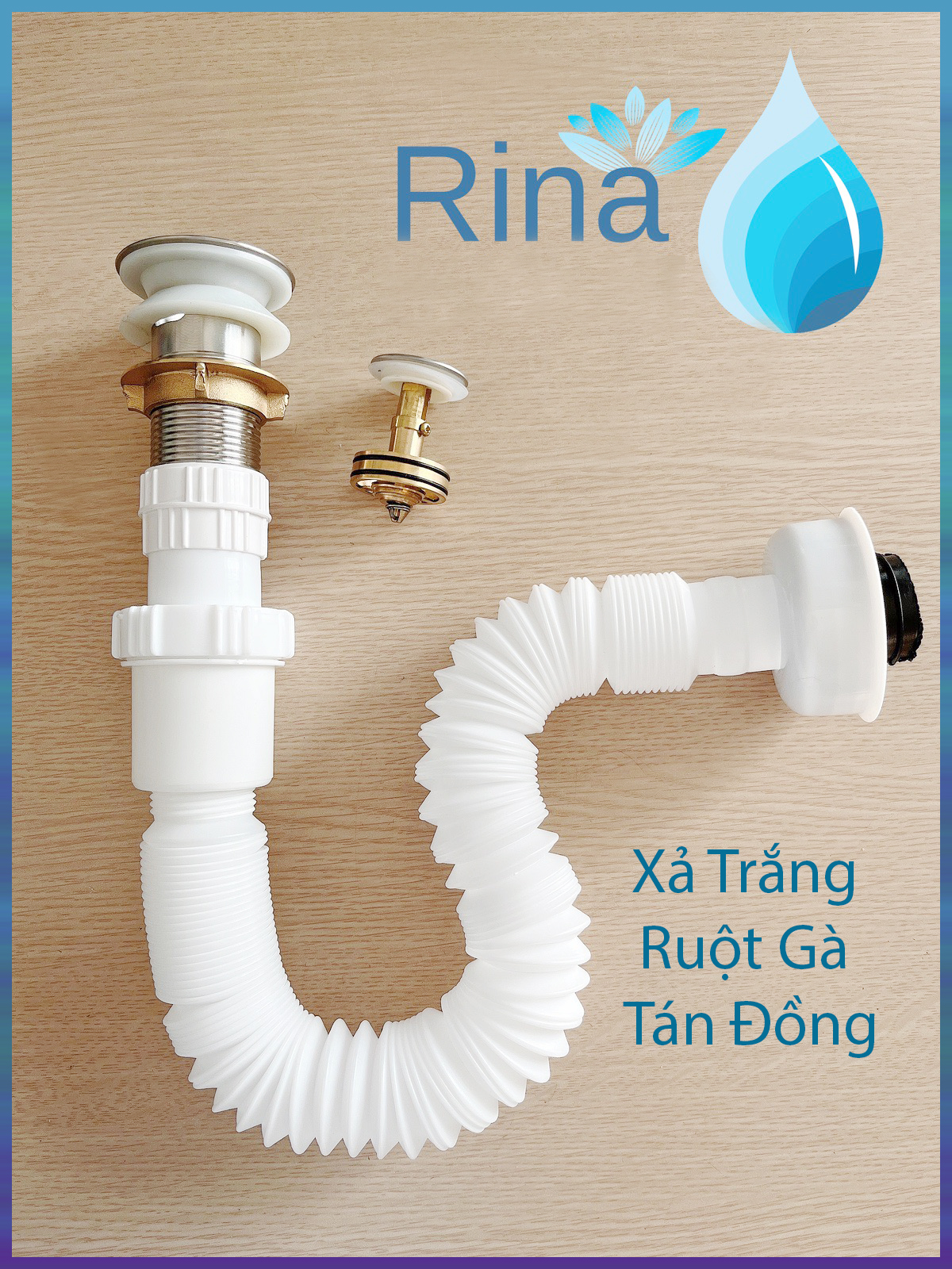 Bộ xả lavabo nhấn ruột gà cao cấp , xả nhấn ruột gà trắng xịn tán đồng, xi phông thoát nước - xả ốc tán đồng