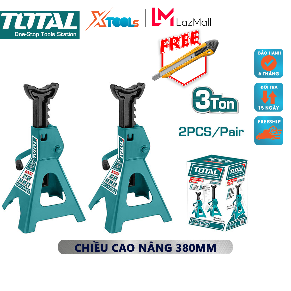 Đội kê 2 tấn TOTAL THJS0201 Đội kê ô tô Chiều cao nâng tối thiểu 250mm Chiều cao nâng tối đa 380mm nâng hàng hóa, vật khối lượng lớn, nâng gầm ô tô