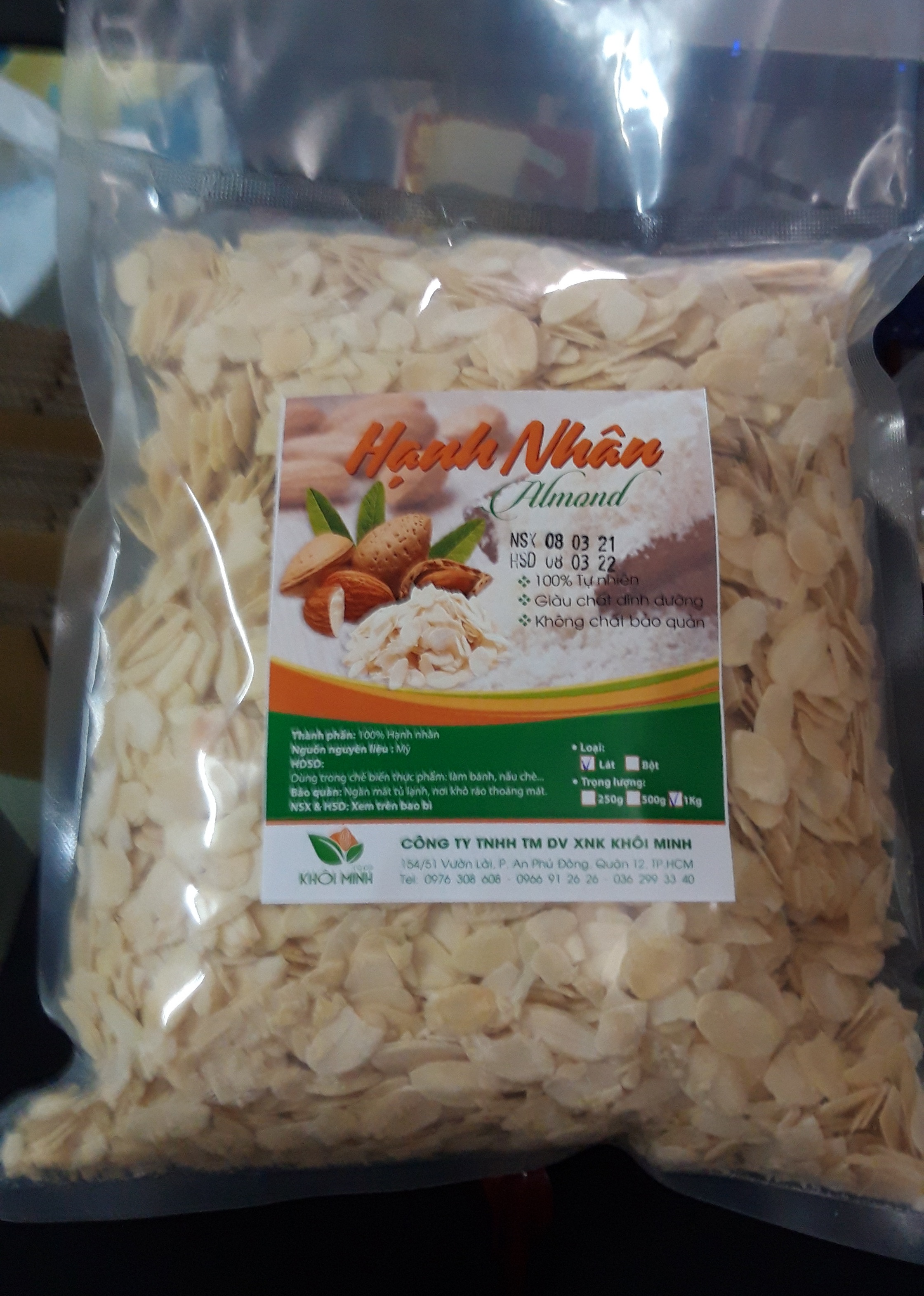HẠNH NHÂN LÁT TƯƠI NGON NHẬP KHẨU AUSTRALIA (MỸ) TÚI 1KG