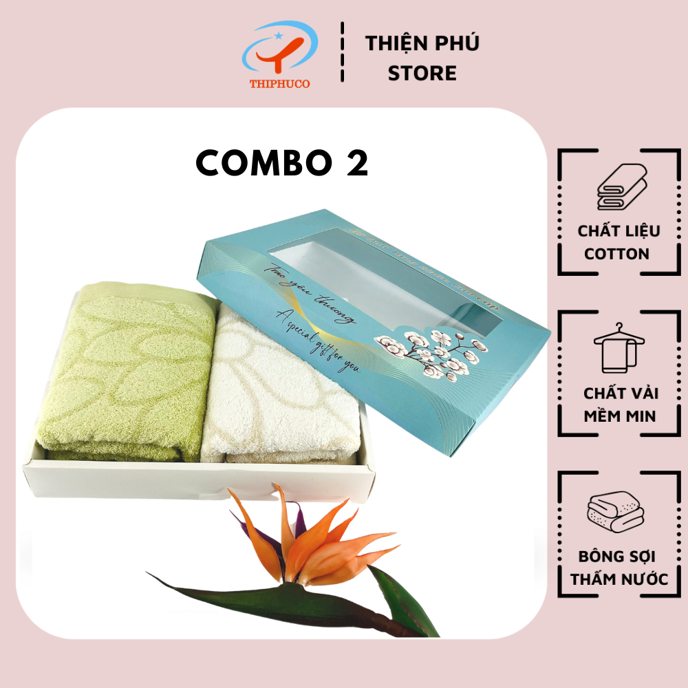 Bộ 2 combo khăn tắm cotton thiện phú bộ xj37, khăn tắm cao cấp tiện lợi freeship