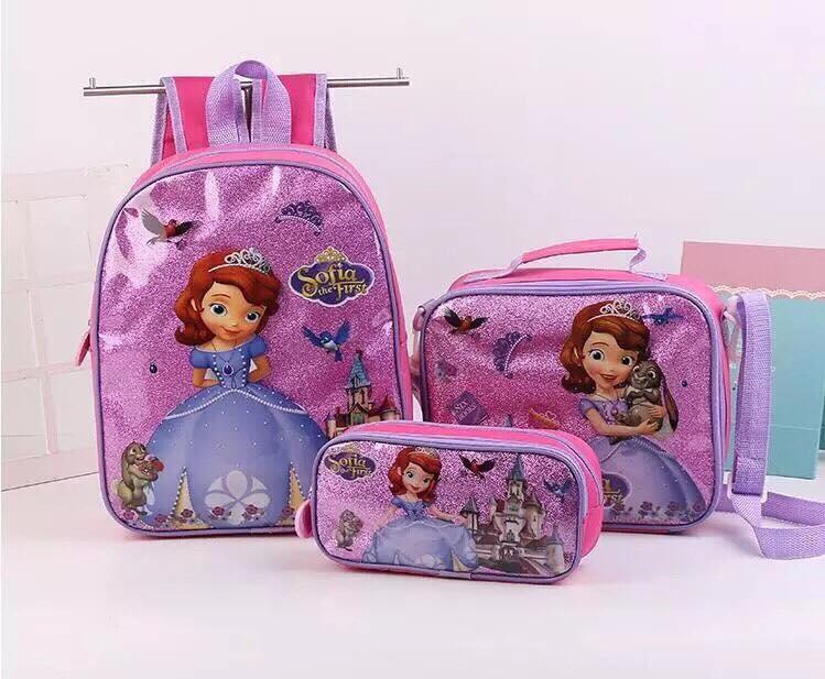 Set 3 món Balo, Cặp, Hộp đựng bút cho bé gái hình công chúa Sofia
