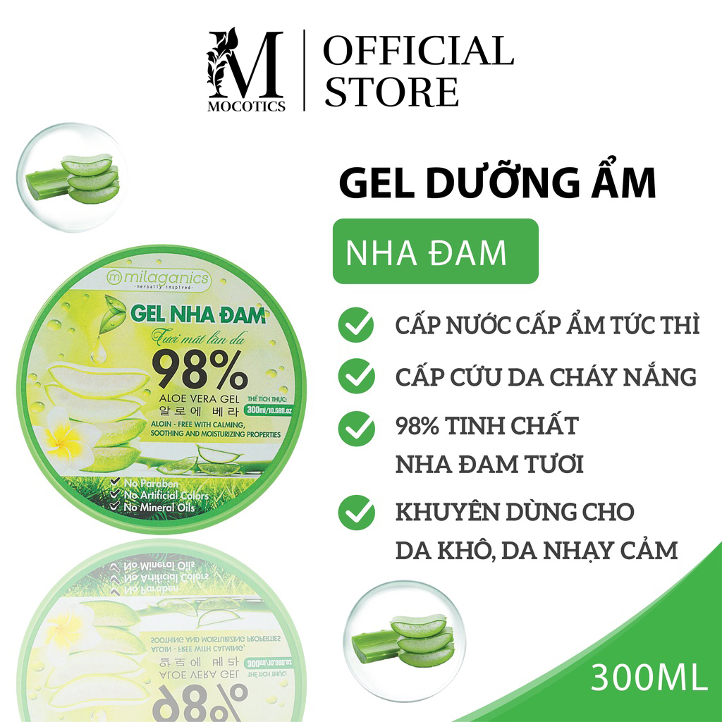 Combo 2 Hũ Gel dưỡng da Nha đam MILAGANICS 300ml - làm từ tinh chất nha đam tự nhiên