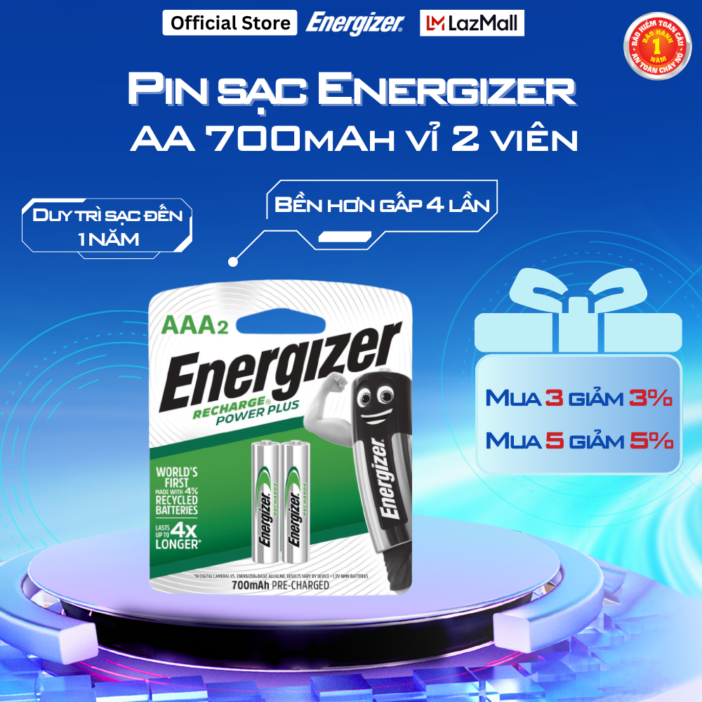 PIN SAC ENERGIZER POWERPLUS AAA 700mAh NH12 RP2 - Vỉ 2 viên - Hàng chính hãng