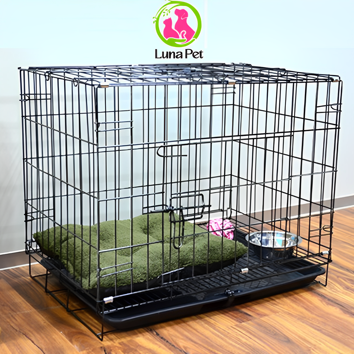 Chuồng chó gấp gọn - lồng nuôi chó mèo sơn tĩnh điện tặng kèm khay vệ sinh