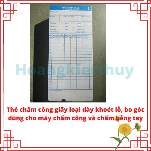 Thẻ Chấm Công giấy Anh - Việt dày khoét lỗ, bo góc (100 tờ/ xấp)